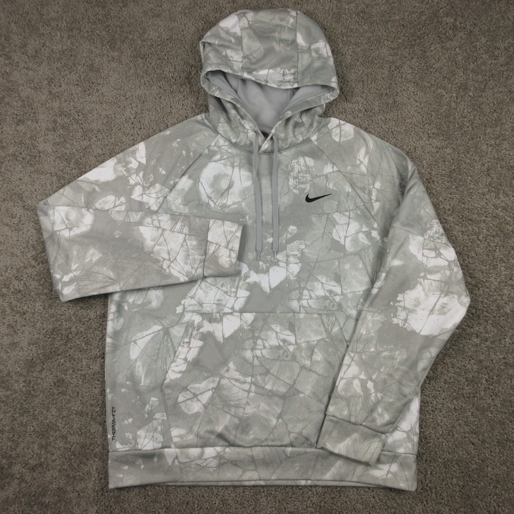 Nike Sweater Mens Large Gray Camouflage Thermafit Pullover Hoodie Sweatshirt EUC